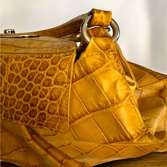 Furla cognac crocodile embossed large leather baguette - Picture 7 of 16